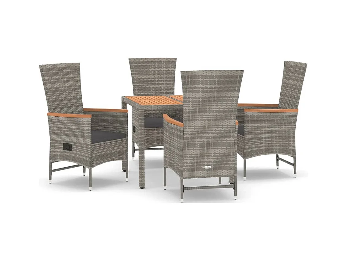 Brunnir  Ensemble à manger de jardin 5 pcs coussins gris résine tressée