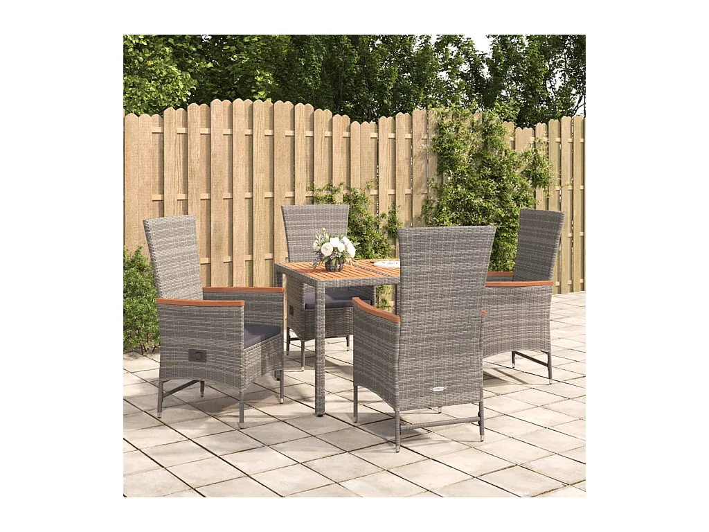 Brunnir  Ensemble à manger de jardin 5 pcs coussins gris résine tressée