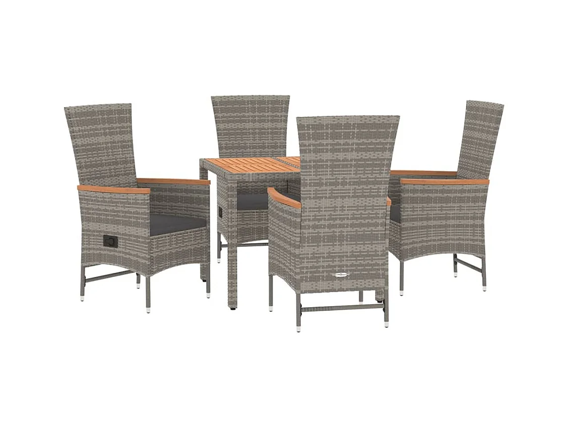 Brunnir  Ensemble à manger de jardin 5 pcs coussins gris résine tressée