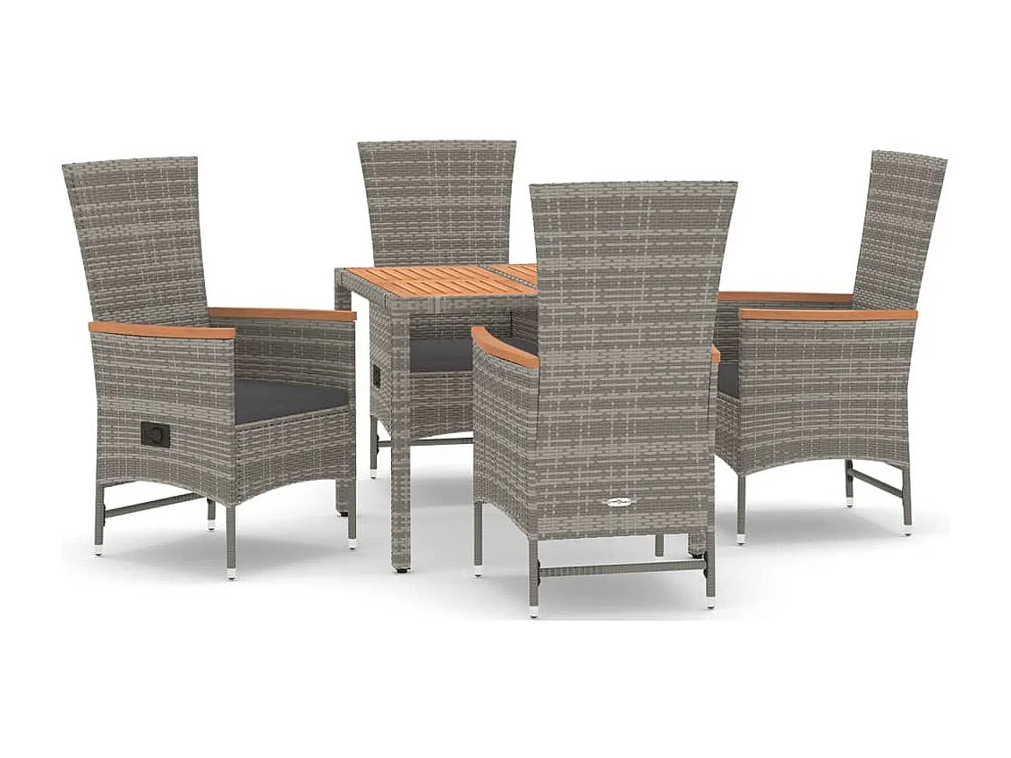 Brunnir  Ensemble à manger de jardin 5 pcs coussins gris résine tressée