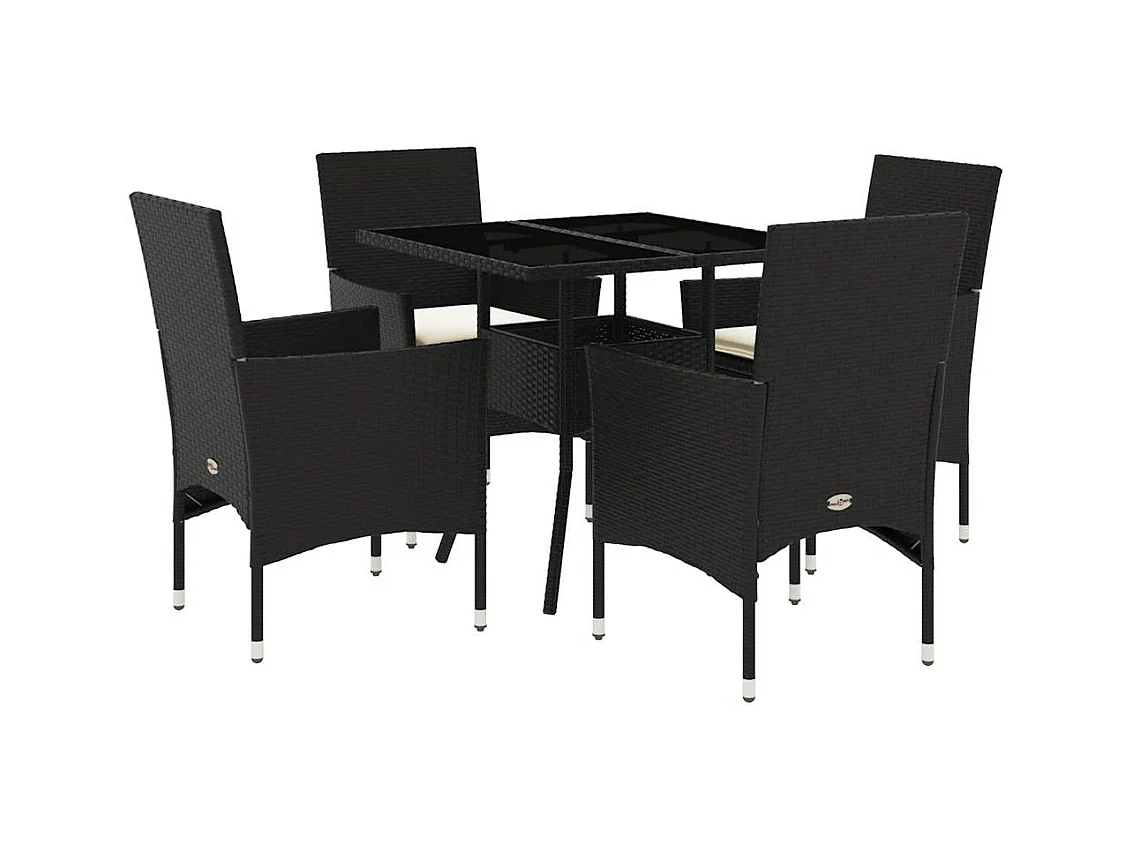 Yorba Linda  5-delige Tuinset met kussens poly rattan en glas zwart