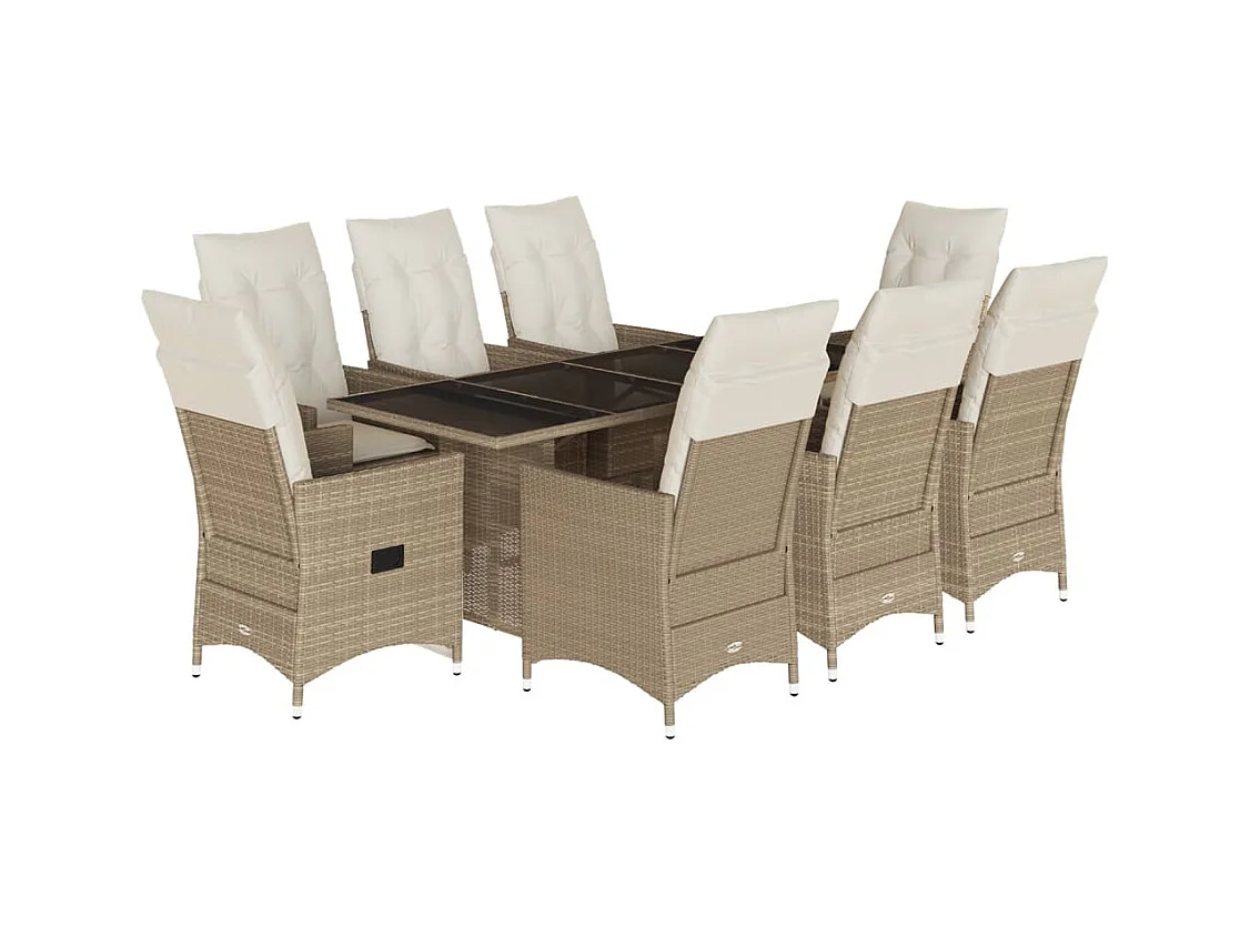 Garden Furniture -  Set comedor de jardín 9 pzas con cojines ratán sintético beige