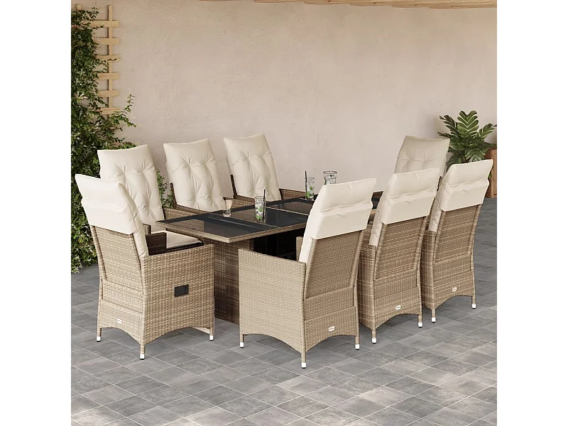 Garden Furniture -  Ensemble à manger de jardin et coussins 9 pcs beige Poly rotin