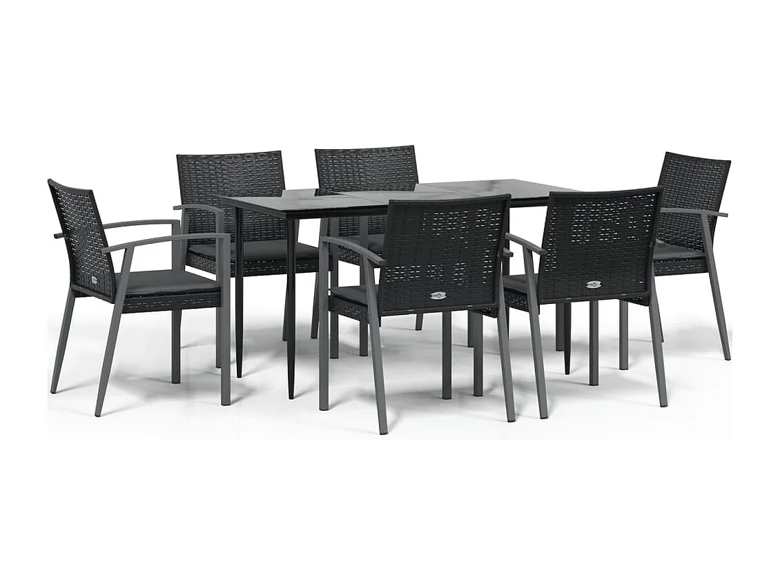 Bucyrus  Ensemble à manger de jardin 7 pcs coussins résine tressée acier