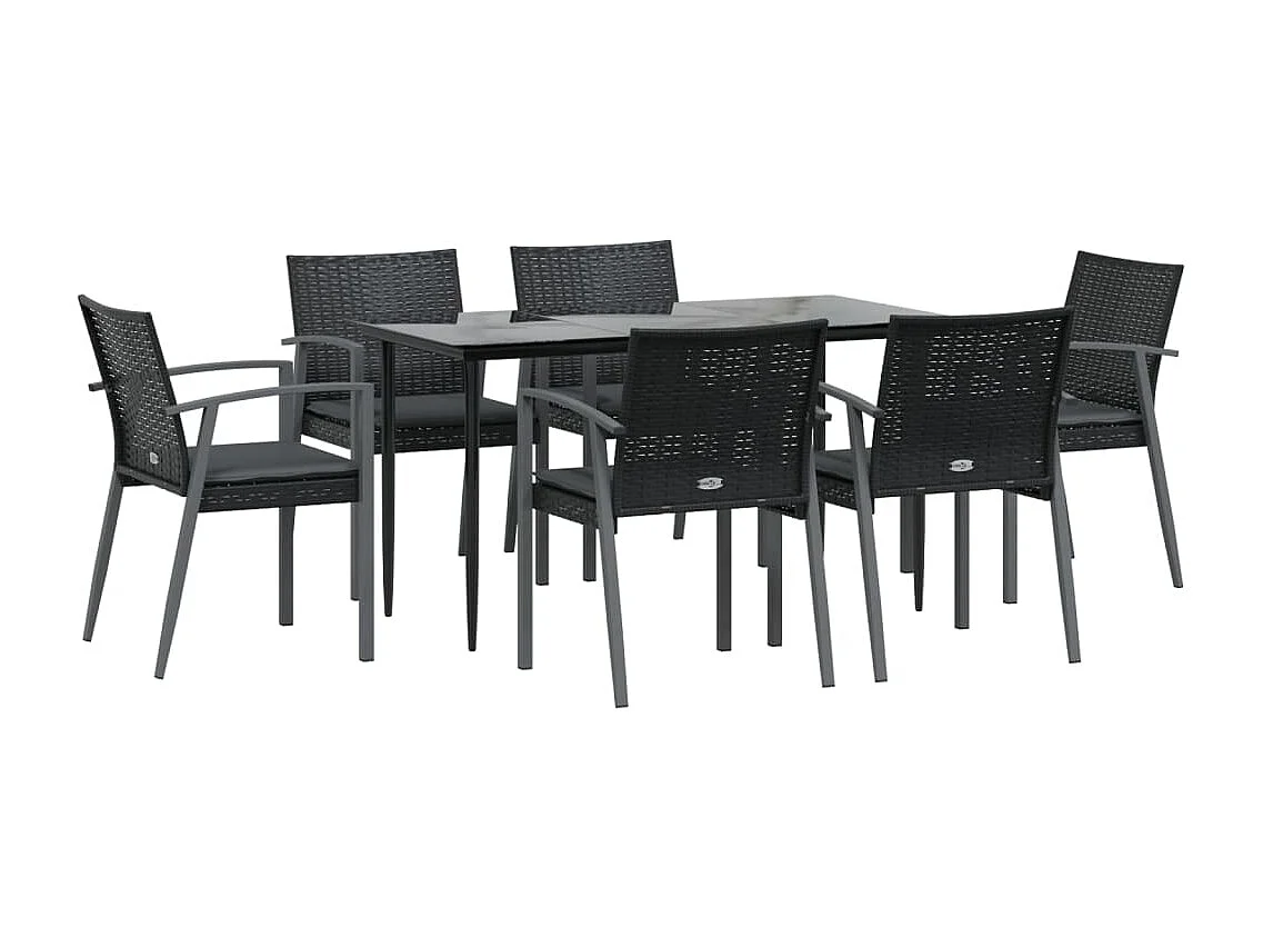 Bucyrus  Ensemble à manger de jardin 7 pcs coussins résine tressée acier