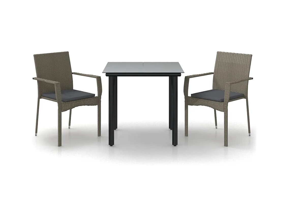 Karl Mason  Set comedor jardín 3 pzas y cojines ratán sintético negro gris