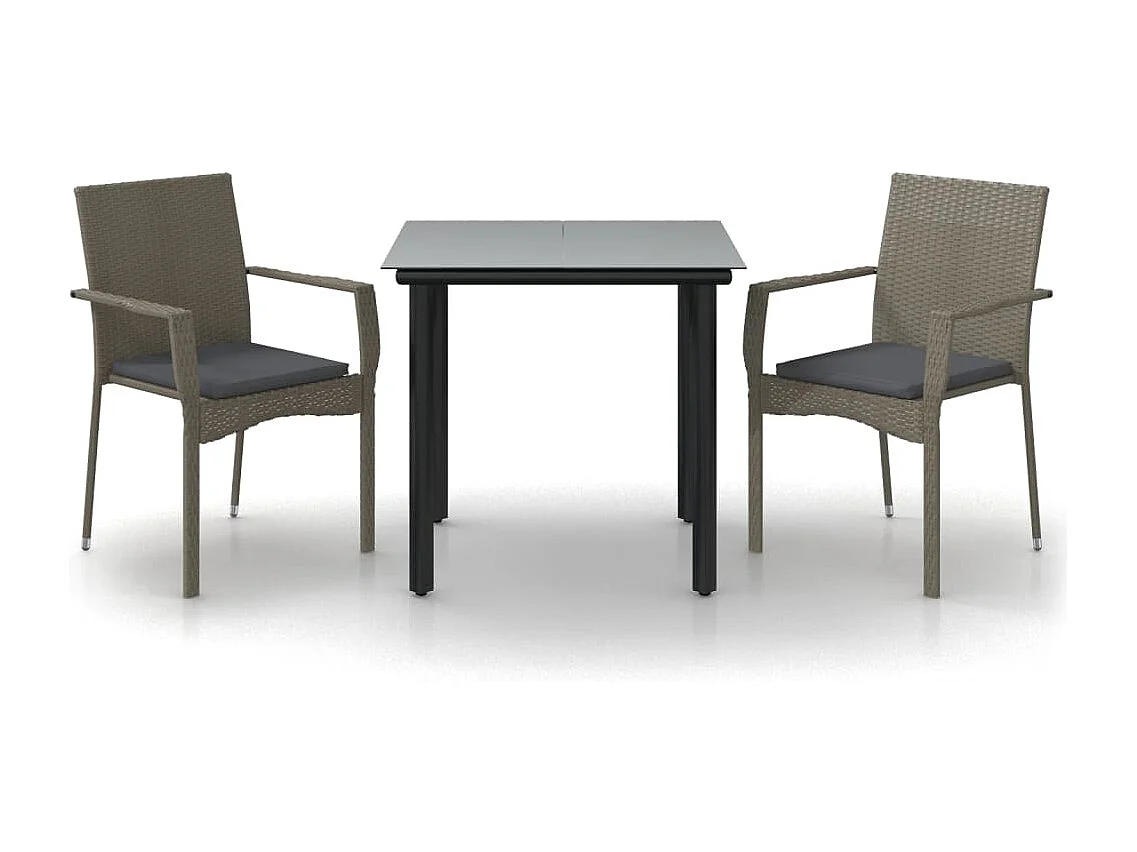 Karl Mason  Ensemble à manger jardin 3pcs avec coussins noir et gris