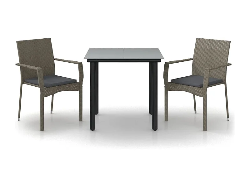 Karl Mason  Ensemble à manger jardin 3pcs avec coussins noir et gris