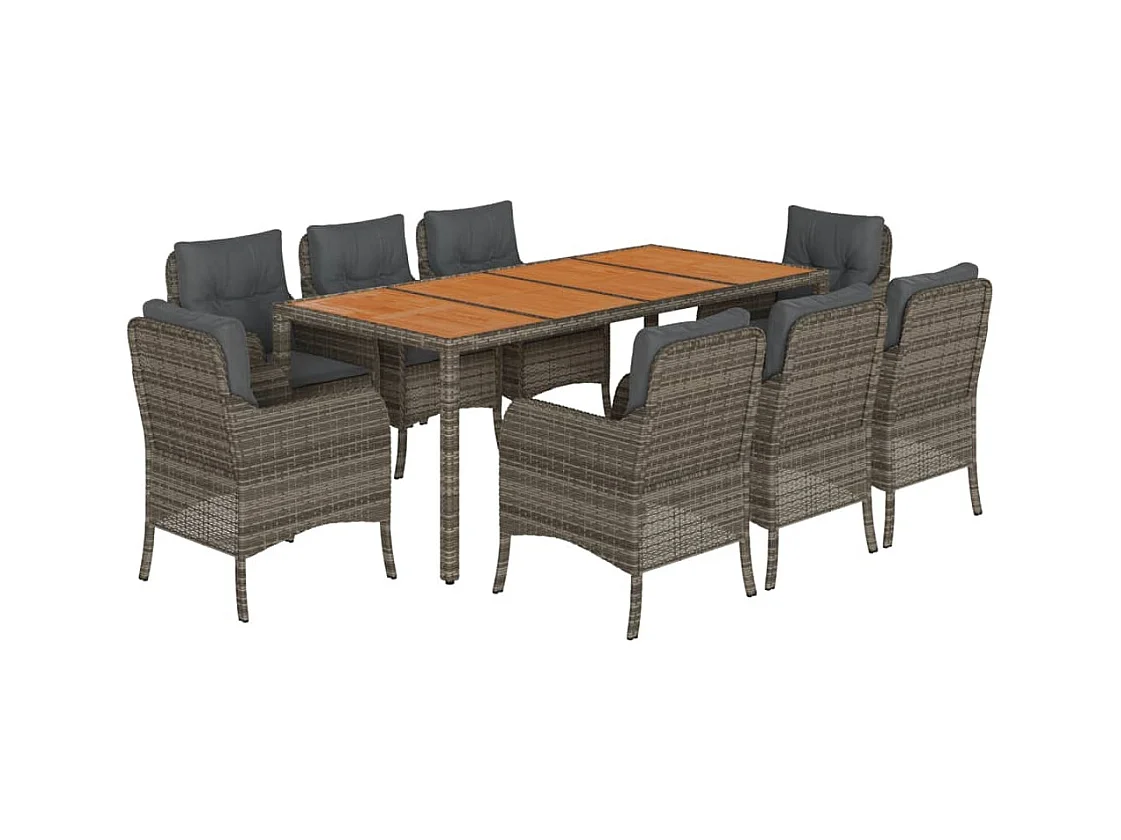 Waalre  Ensemble à manger de jardin 9 pcs coussins gris résine tressée