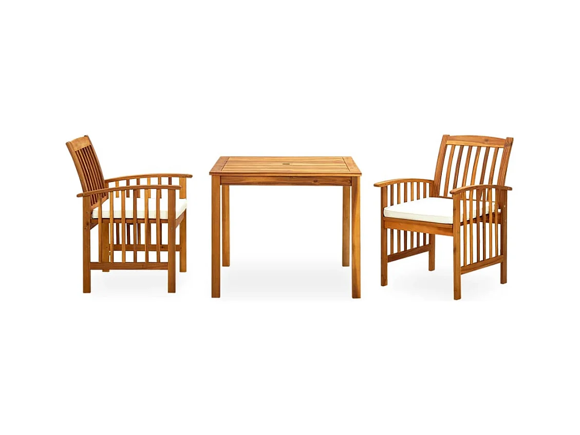 Skovil  Set comedor de jardín 3 pzas y cojines madera maciza de acacia