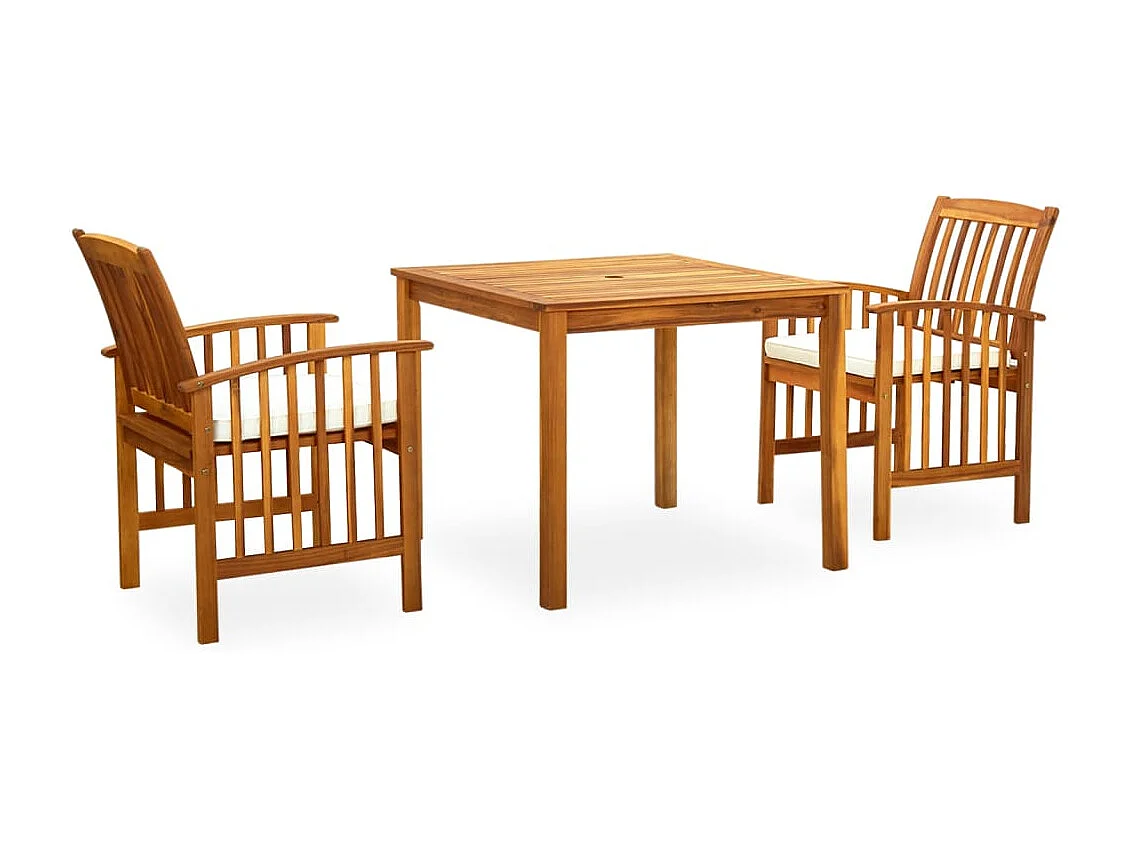 Skovil  Ensemble à manger de jardin 3 pcs et coussins Acacia solide