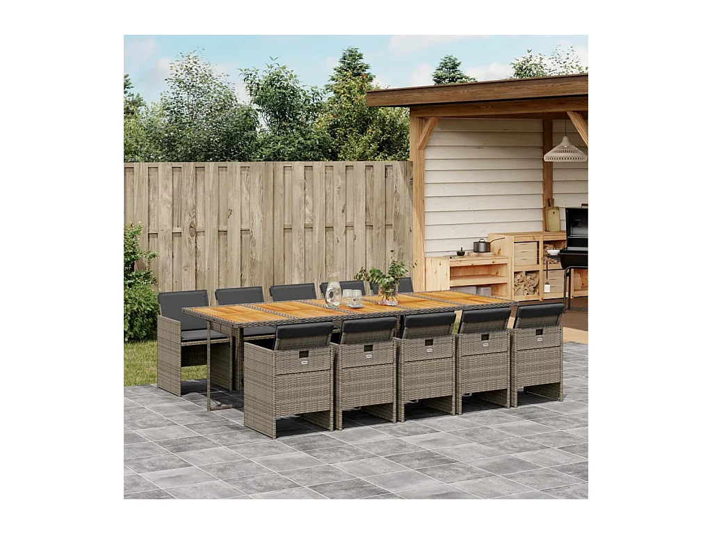 Jesse  Ensemble à manger de jardin 11pcs avec coussins gris poly rotin