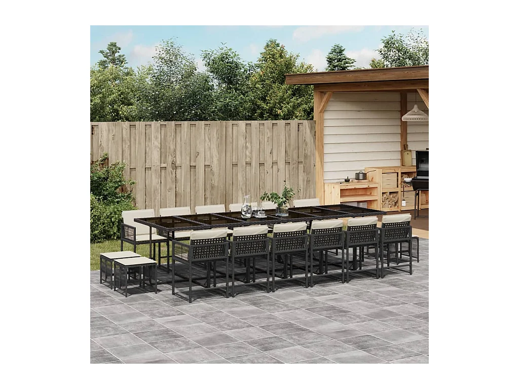 Xeli  17-delige Tuinset met kussens poly rattan zwart