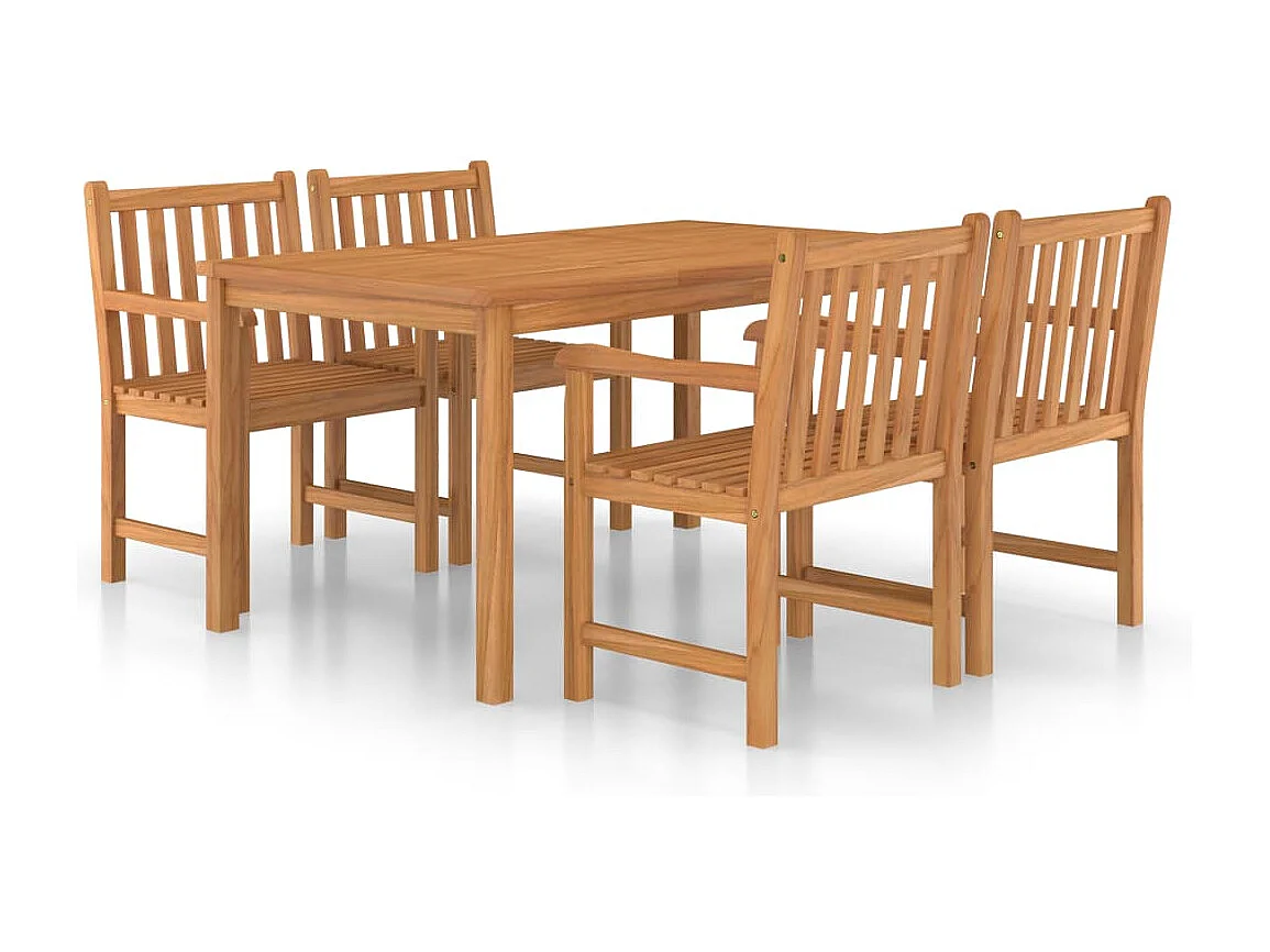 Birgit  Conjunto de comedor de jardín de 5 piezas, 150 x 90 cm, madera maciza de teca