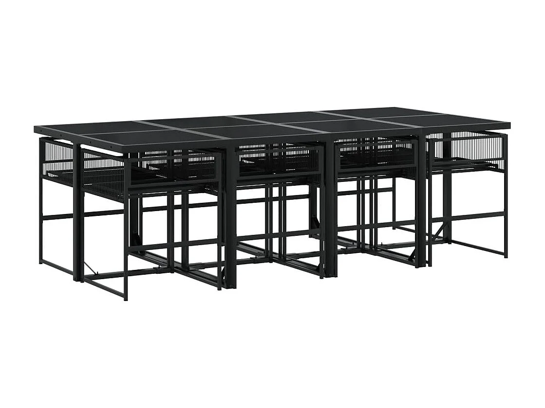 Zerdan  Ensemble à manger de jardin 9 pcs Noir Résine tressée