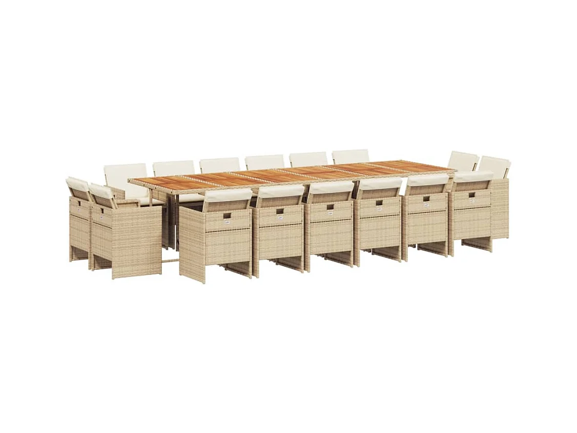 Jeroen  Ensemble à manger de jardin et coussins 17 pcs beige