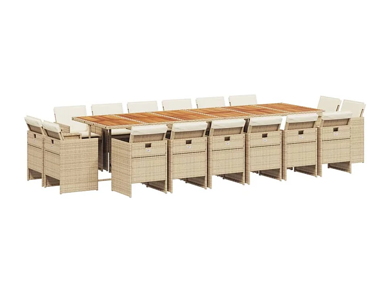 Jeroen  Set comedor de jardín 17 pzas con cojines ratán sintético beige