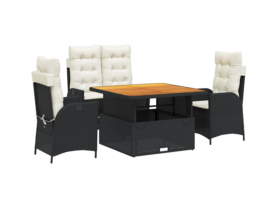 Marius  Ensemble à manger de jardin 4 pcs avec coussins noir