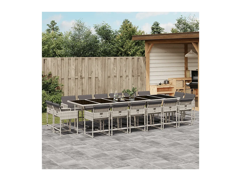 Brienne  Ensemble à manger de jardin et coussins 17 pcs gris clair rotin