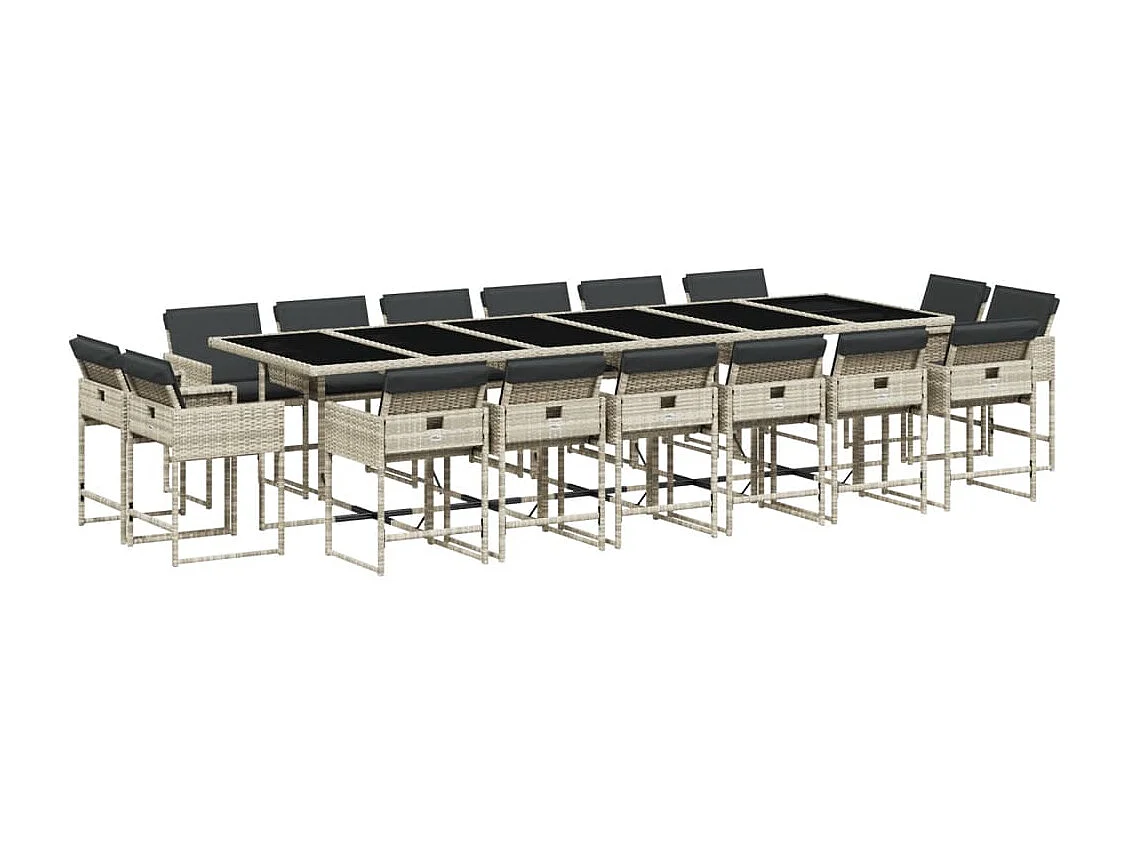 Brienne  Ensemble à manger de jardin et coussins 17 pcs gris clair rotin