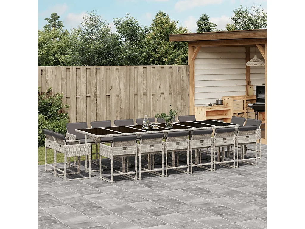 Brienne  Ensemble à manger de jardin et coussins 17 pcs gris clair rotin