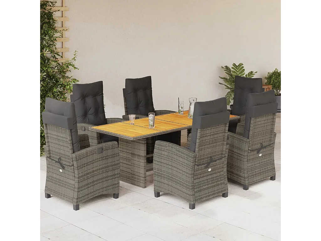 Igmar  7-delige Tuinset met kussens poly rattan grijs