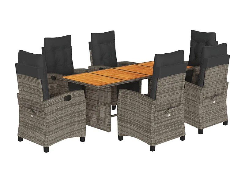 Igmar  7-delige Tuinset met kussens poly rattan grijs