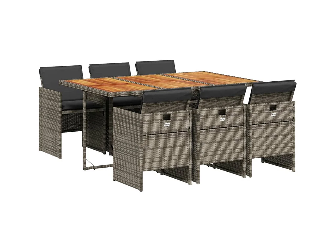 Ljungby  Ensemble à manger de jardin et coussins 7 pcs gris rotin