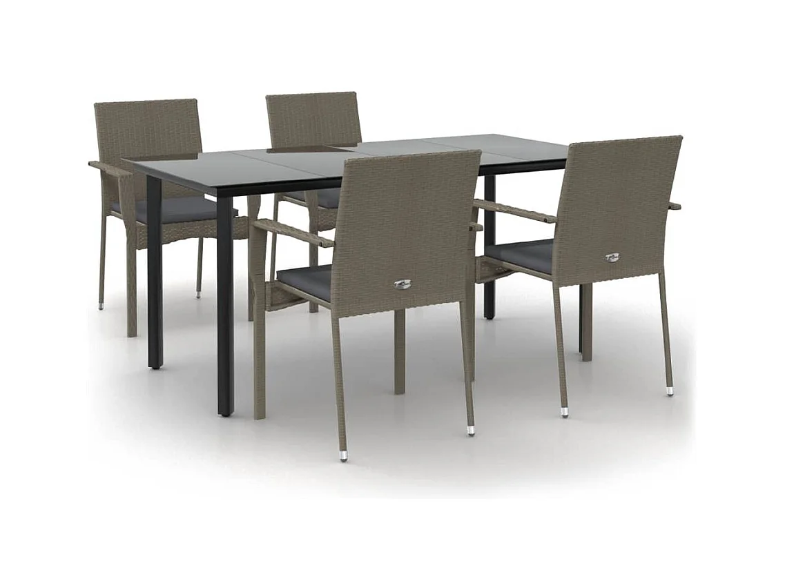 Karl Mason  Set comedor jardín 5 pzas y cojines ratán sintético negro gris