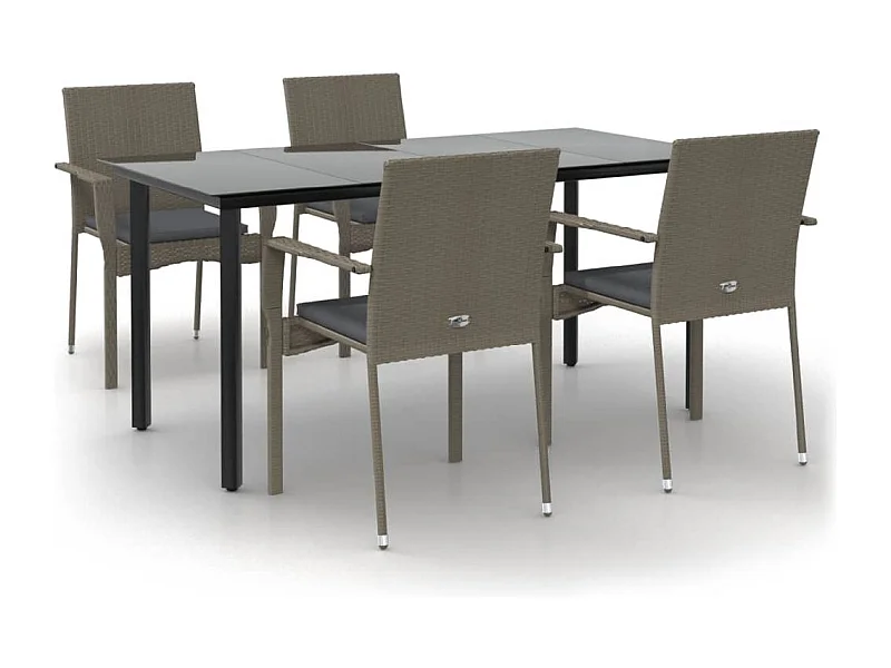 Karl Mason  Ensemble à manger de jardin coussins 5 pcs noir et gris