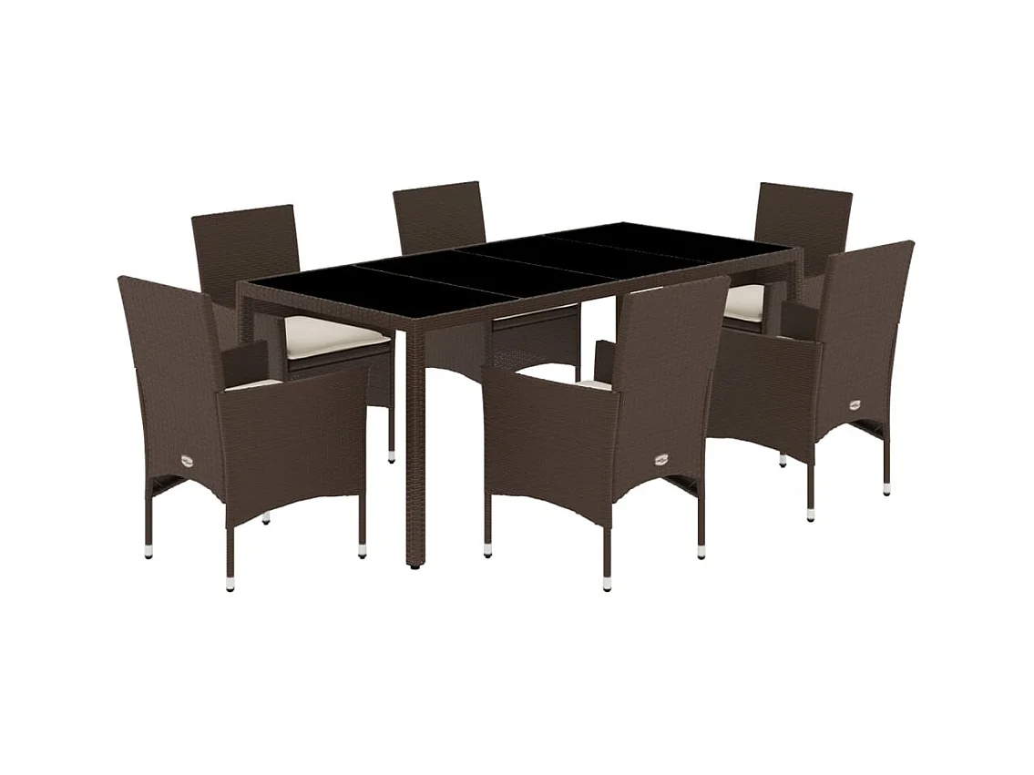 Stafford Springs  Juego de comedor de jardín 7 pzas con cojines ratán PE marrón