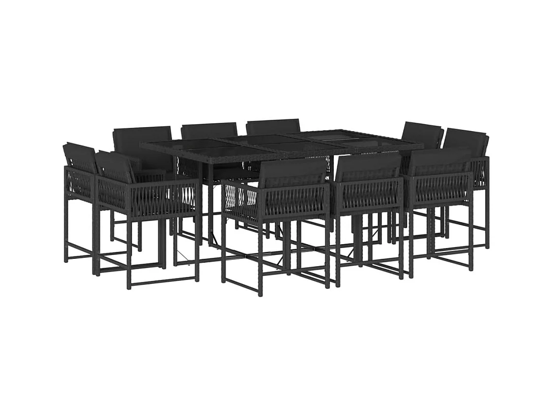 Emilia  11-delige Tuinset met kussens poly rattan zwart