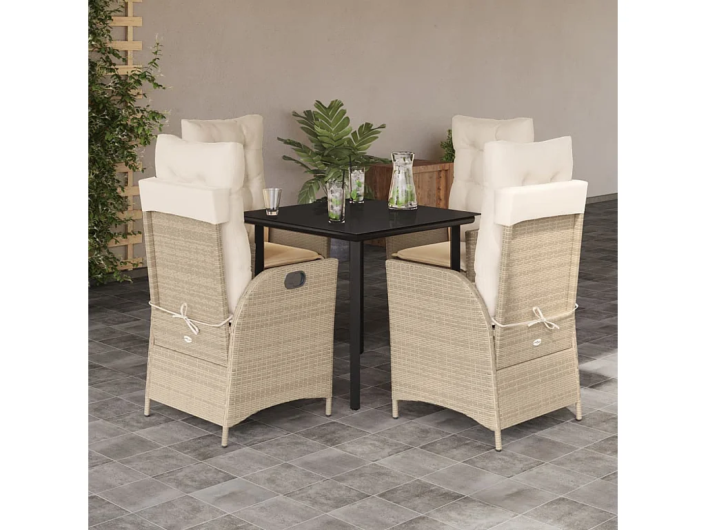 Garden Furniture -  5-delige Tuinset met kussens poly rattan beige