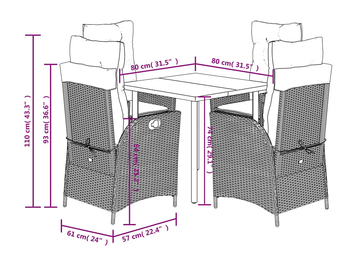Garden Furniture -  5-delige Tuinset met kussens poly rattan beige
