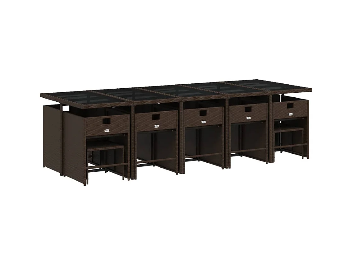 Zenn  Ensemble à manger de jardin avec coussins 15 pcs marron rotin