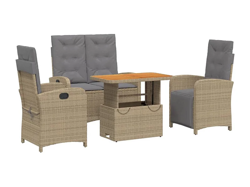 Margot  4-delige Tuinset met kussens poly rattan beige
