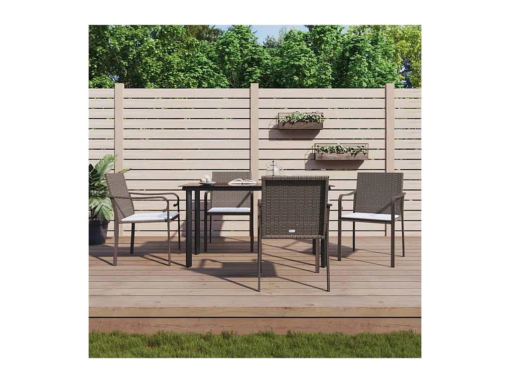 Leonie  Juego comedor jardín 5 piezas y cojines ratán sintético y acero