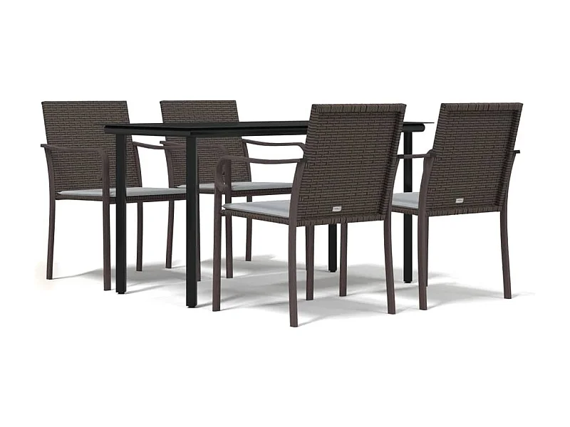 Leonie  Ensemble à manger de jardin 5 pcs coussins résine tressée acier