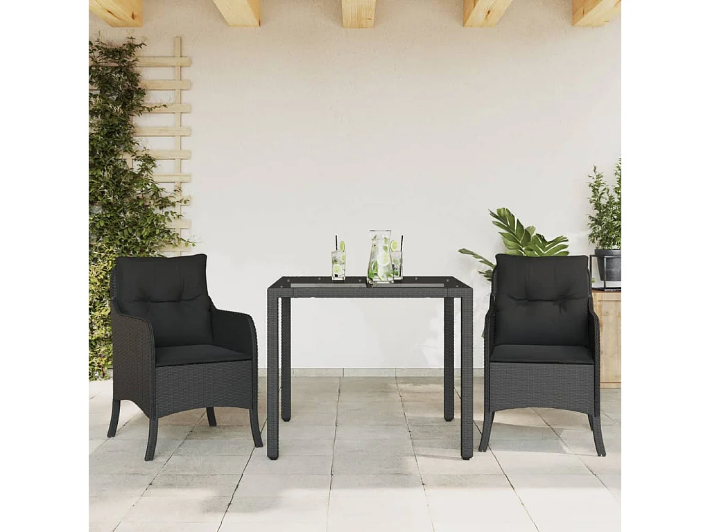 Prolenta Premium -  3-delige Tuinset met kussens poly rattan zwart
