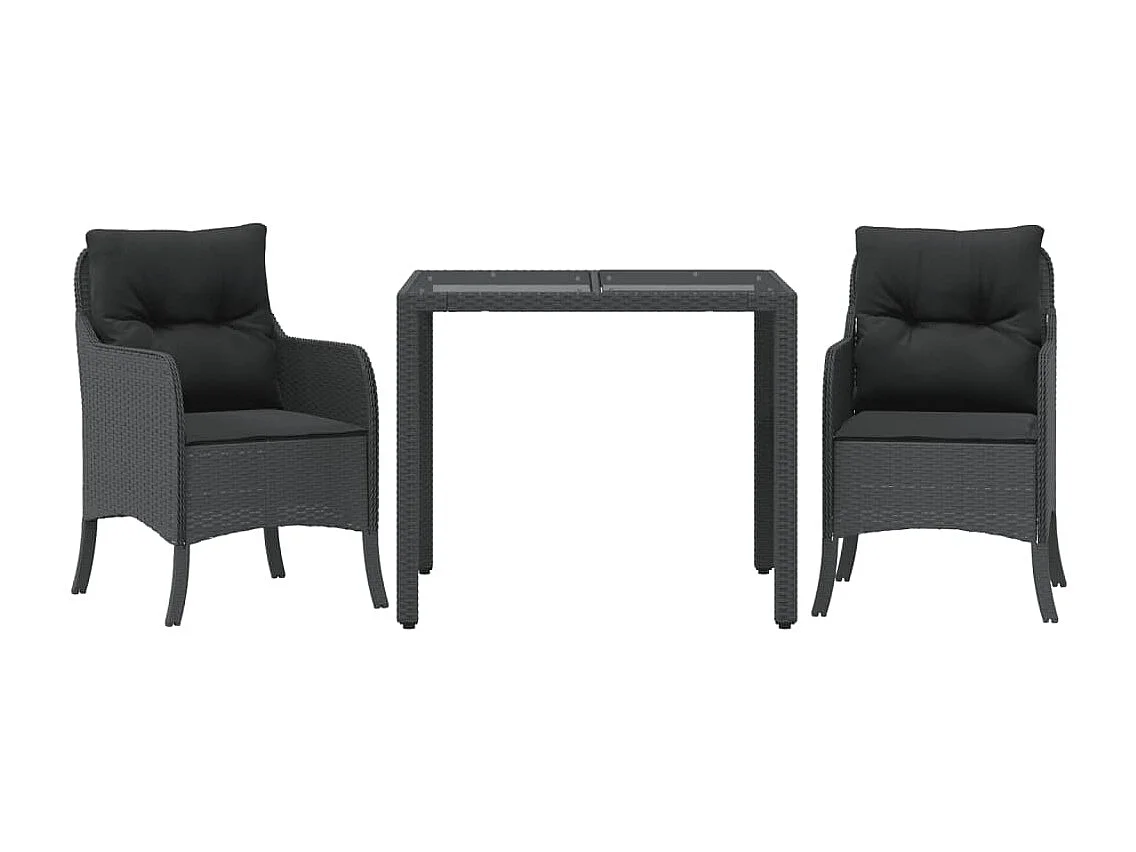 Prolenta Premium -  3-delige Tuinset met kussens poly rattan zwart