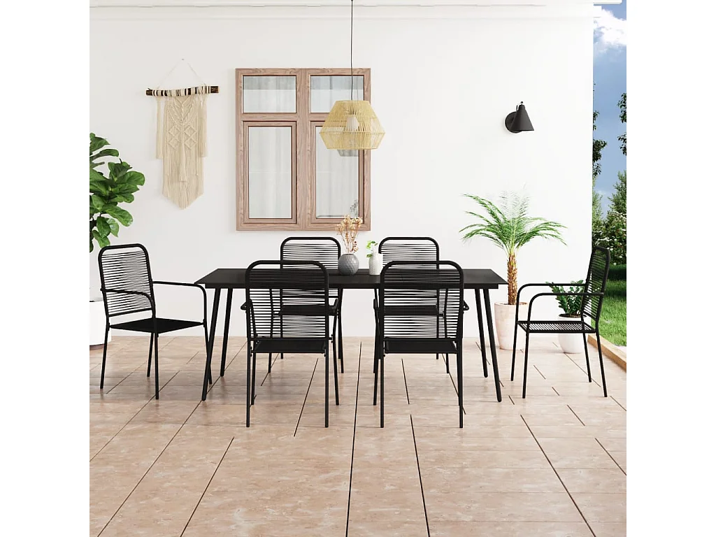 Elin Kristine  7-delige Tuinset katoenen touw en staal zwart