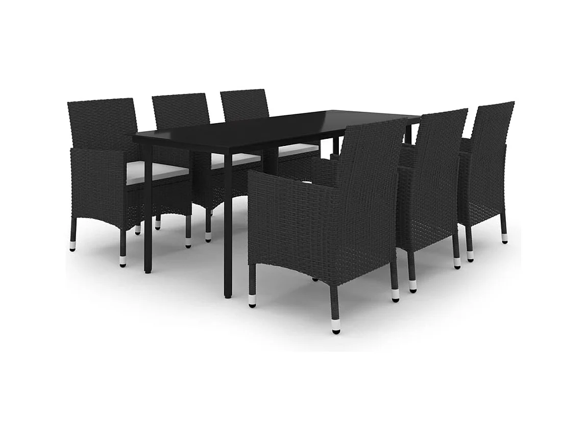 Rion  Ensemble à manger de jardin coussins 7 pcs Résine tressée Verre