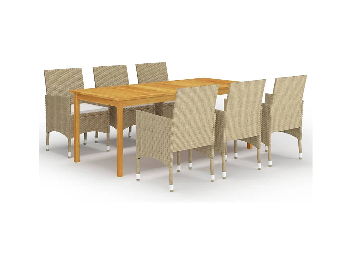 Qilren  Ensemble à manger de jardin 7 pcs Beige
