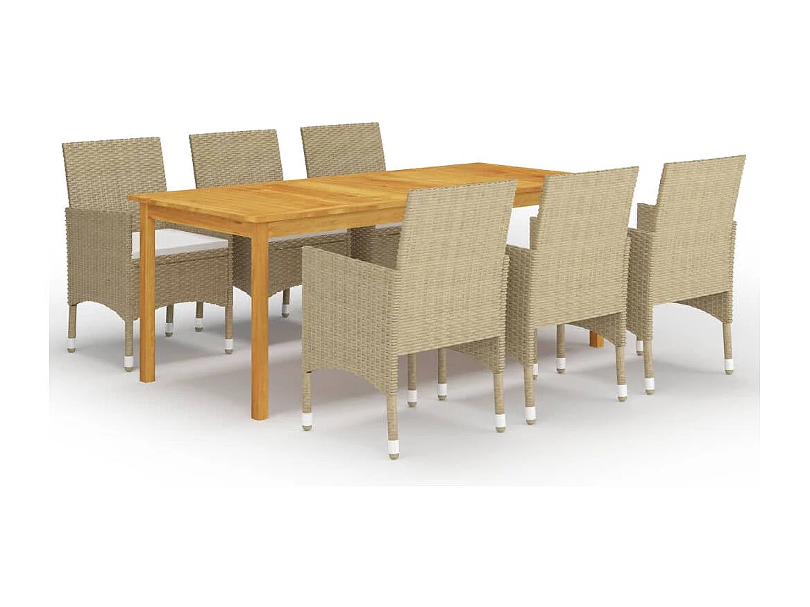 Qilren  Ensemble à manger de jardin 7 pcs Beige