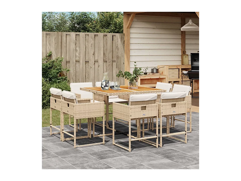 Brienne  9-delige Tuinset met kussens poly rattan beige