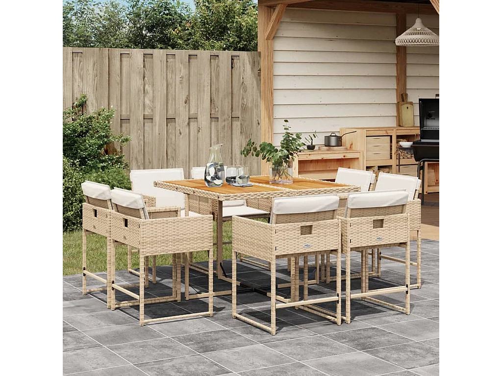 Brienne  9-delige Tuinset met kussens poly rattan beige