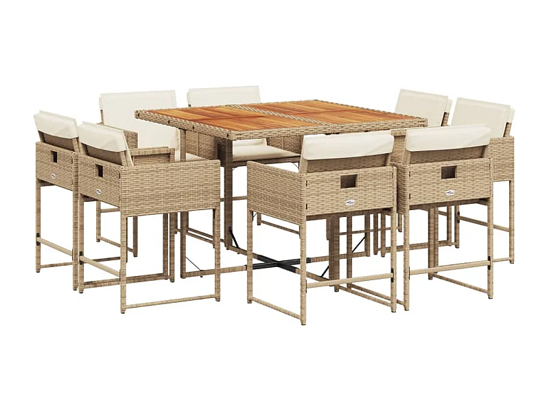 Brienne  9-delige Tuinset met kussens poly rattan beige