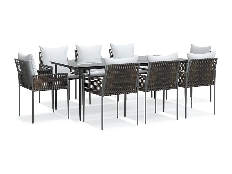 Mørkøv  9-delige Tuinset met kussens poly rattan en staal