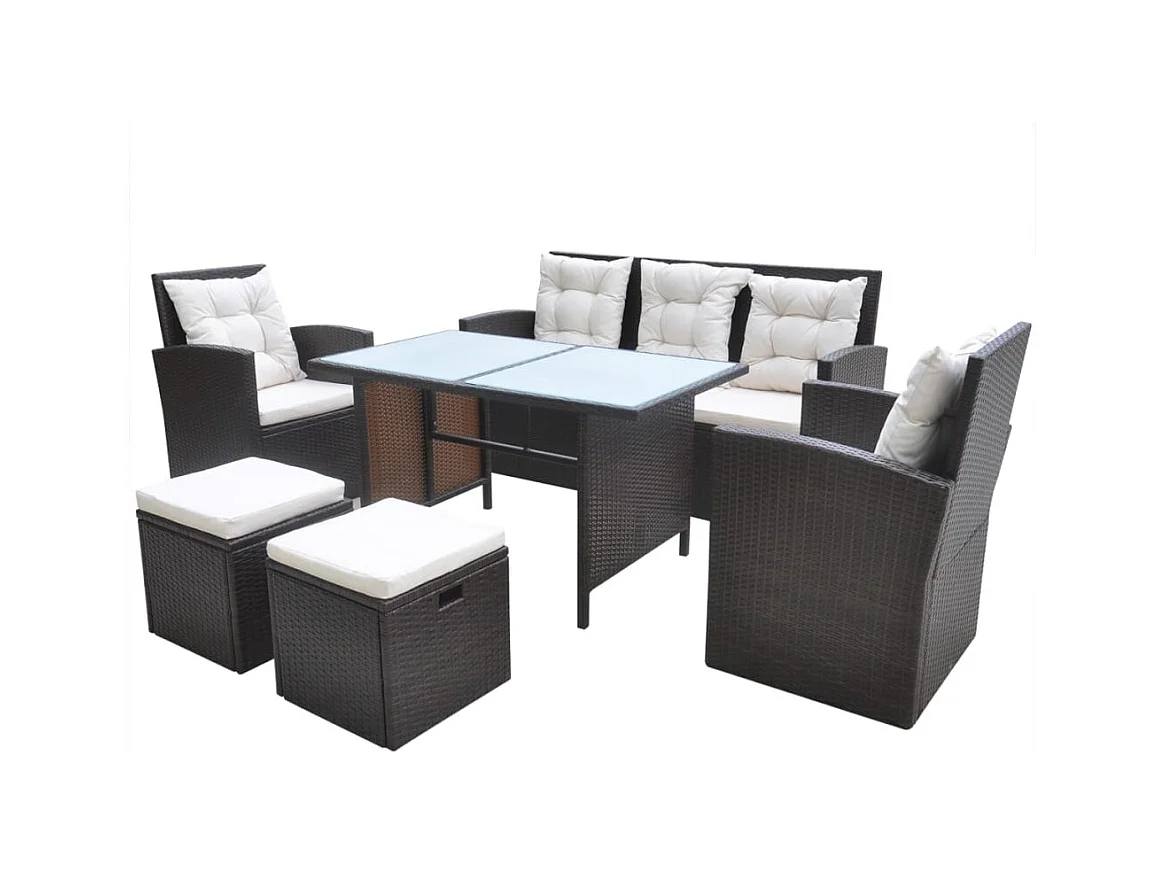 Marie-Lorraine  6-delige Tuinset met kussens poly rattan bruin