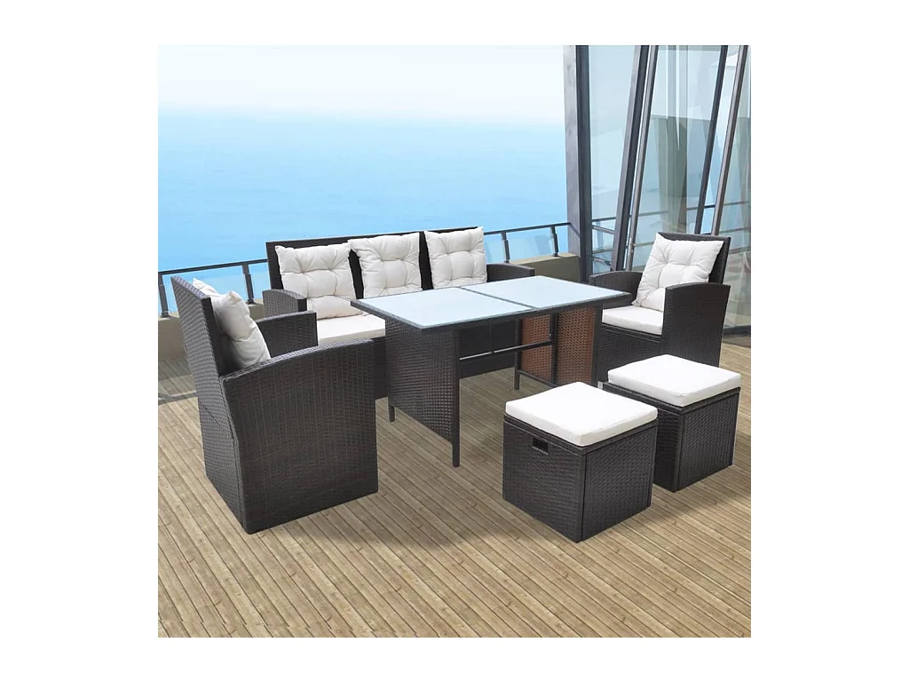 Marie-Lorraine  6-delige Tuinset met kussens poly rattan bruin